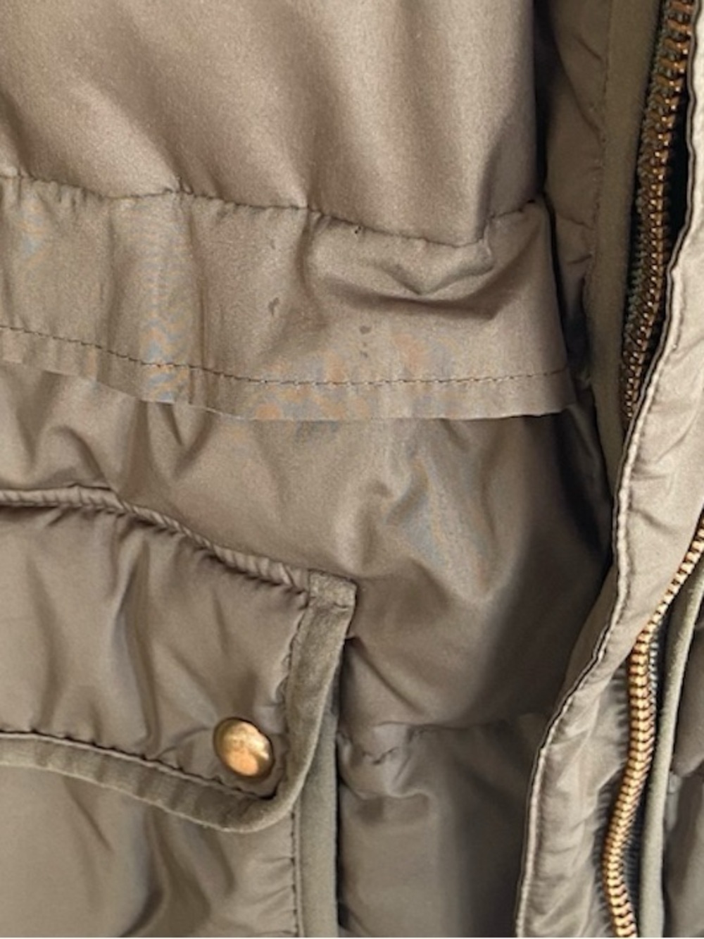 J.CREW Chateau Puffer Jacket Parka Hood Zip Pockets Olive Green Women Size M - Picture 9 of 11